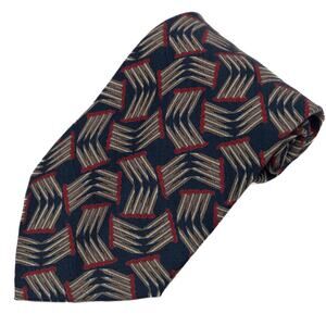 Jhane Barnes Designer Blue Red Tan 100% Silk Neck Tie Necktie